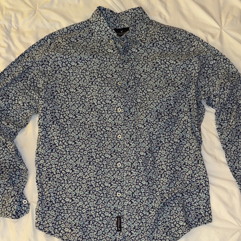 American Eagle Outfitters Navy Floral Button Down Shirt